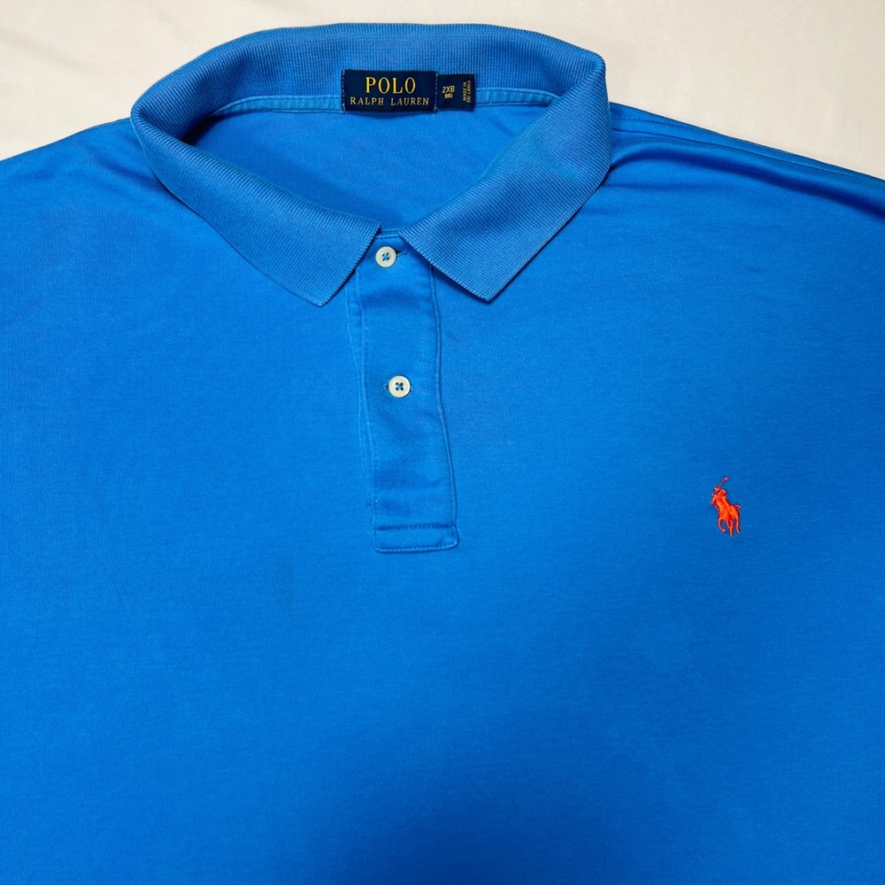 Polo Ralph Lauren Mens 2XB Big Blue Short Sleeve Cotton Polo Shirt Orange Pony